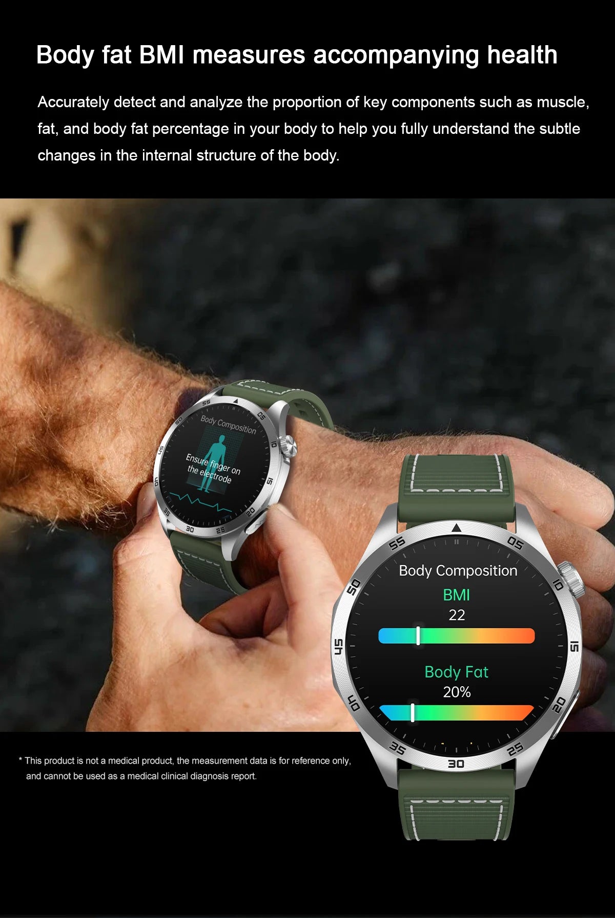 For iOS Android New Health Measurement SmartWatch Men Blood Oxygen Uric Acid ECG+PPG Body Blood Pressure HD Bluetooth Call Watch