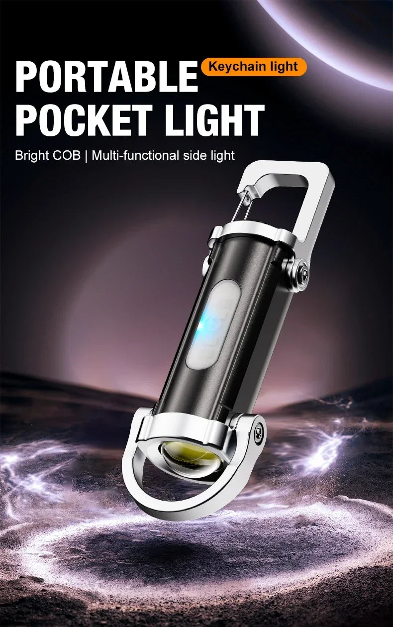 Mini Keychain Flashlight Rechargeable Pocket COB Working Light Outdoor Hook Emergency Warning Light for Camping Walking Hiking