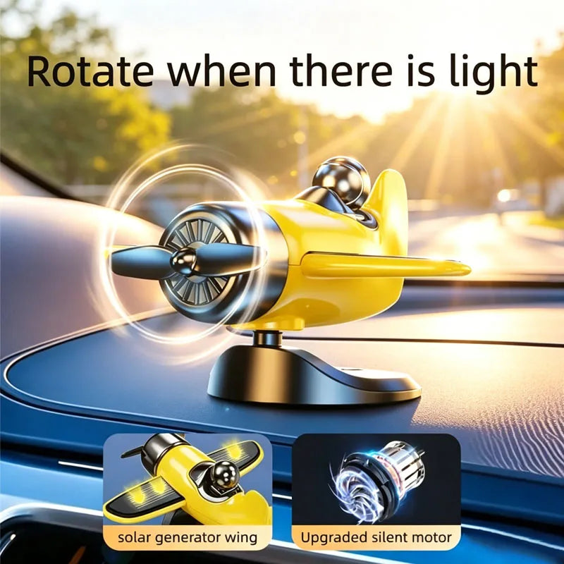Car Solar Powered Rotating Airplane Decor Dashboard Windmill Spinner Creative Center Console Ornament Vehicle Accessories