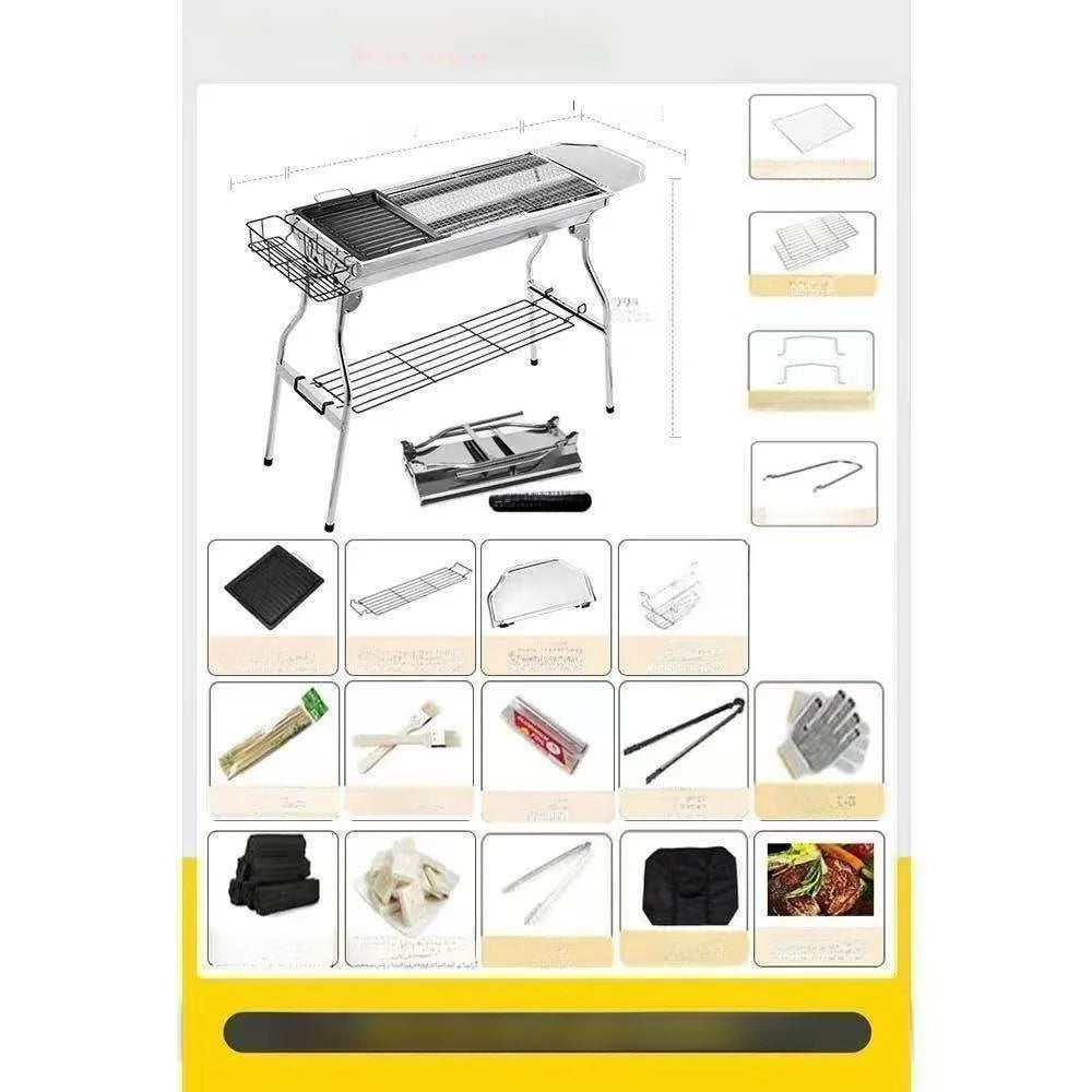 Large Portable Outdoor BBQ Grill Charcoal Grill Cooking Tool for Camping Picnic Garden Home Use Easy to Clean Easy to Carry