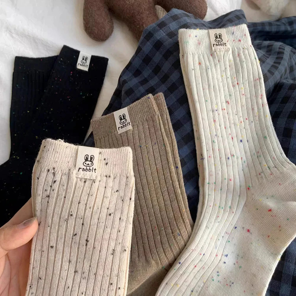 4 Pairs Women Cartoon Print Mid Tube Socks Fashionable Spring Summer Sweat Absorbing Breathable Soft Comfortable Casual Socks