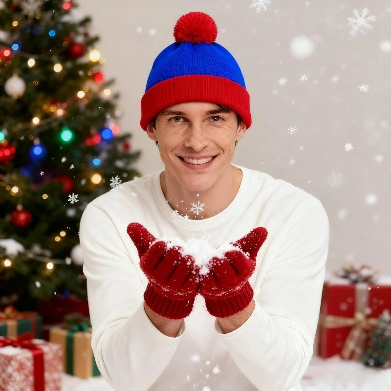 2pcs Cosplay Funny Beanie Hat and Gloves,Character Park Winter Warm Knit Hat Winter Christmas Costume Accessories for New Years