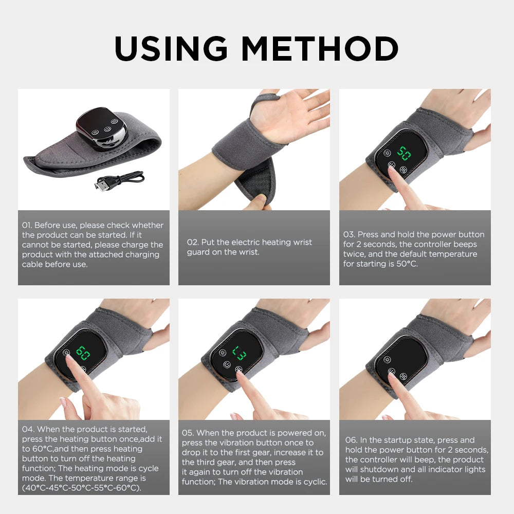 Electric Wrist Brace with Adjustable Hot Compress Vibration Massage Ankle Guard Band Carpal Tunnel Hand Foot Protection Tool