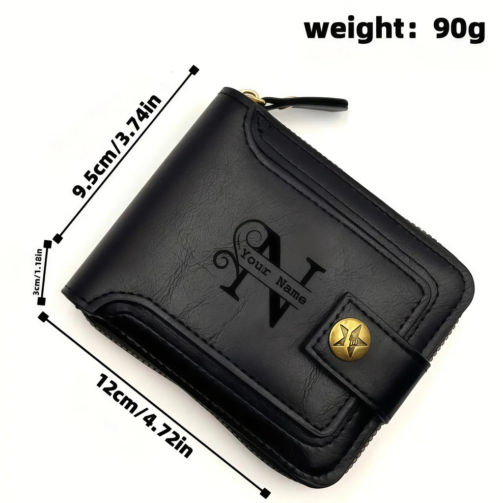 Men's Custom Wallet - Personalized Artificial Leather Men's Engraved Name and Letter Wallet, Father's Day Dad Gift, Brown