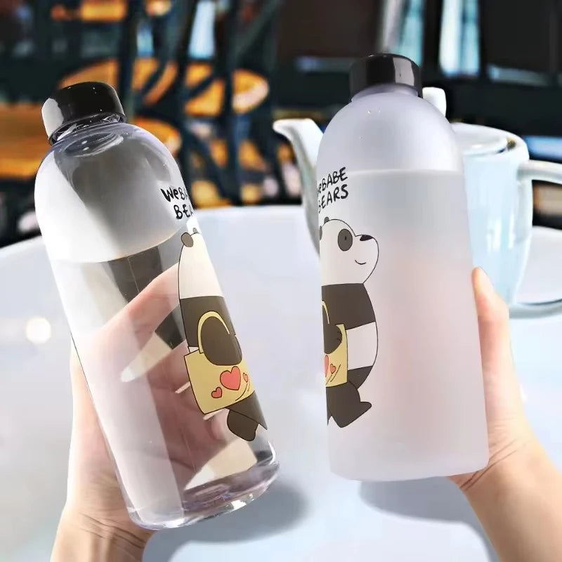 1000ml Water Bottles Cute Panda Bear Cup with Straw Transparent Cartoon Water Bottle Drinkware Frosted Leak-proof Protein Shaker
