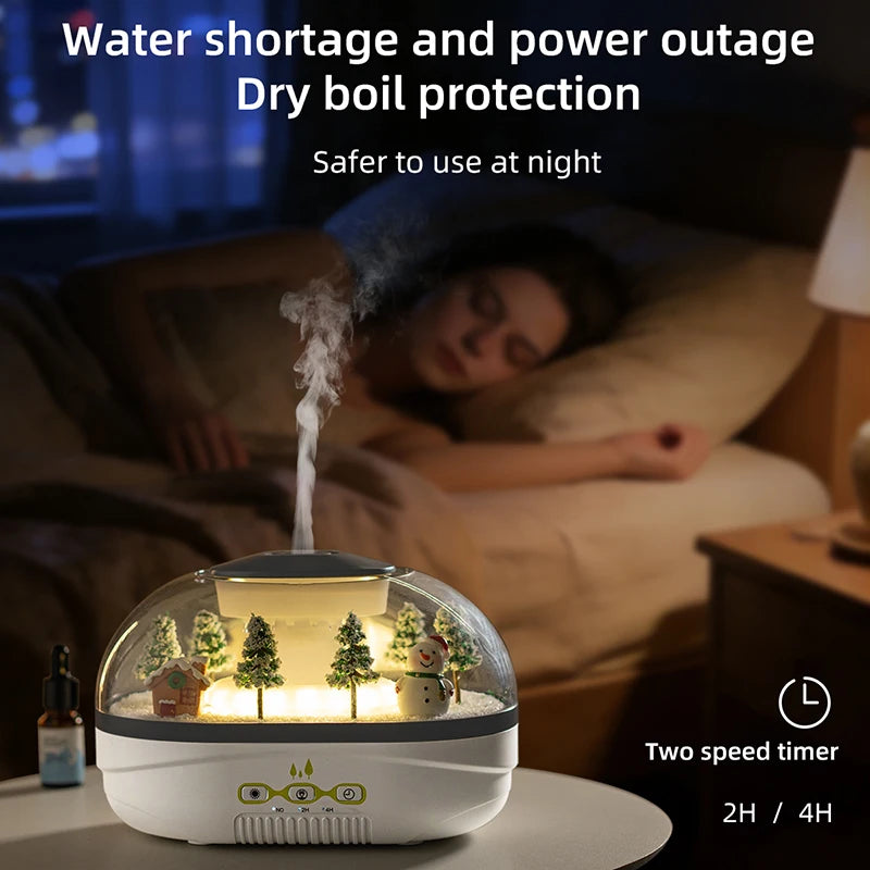 Snowman Landscape Aroma Humidifier with Colorful Light Essential Oil Diffuser Ultrasonic Raindrop Air Humidifier for Home Office