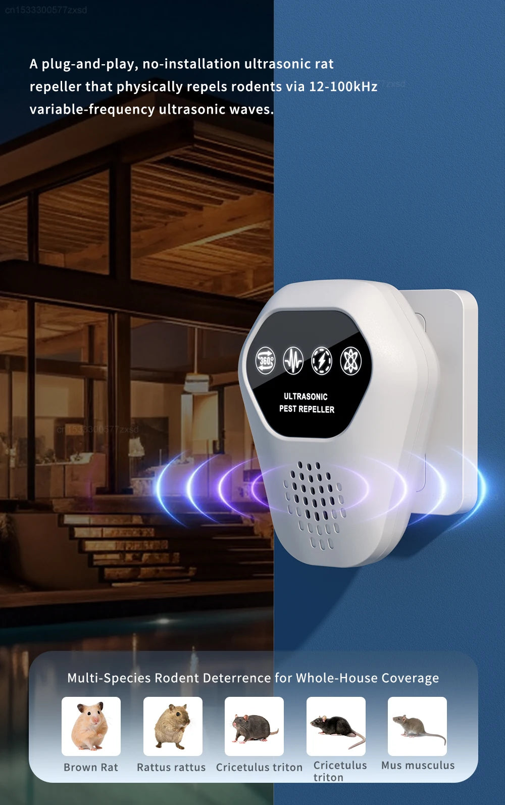 Ultrasonic Mosquito Repeller Rat Repeller Intelligent High-power Warehous Kitchen Variable Frequency Cockroach Pest Repeller New