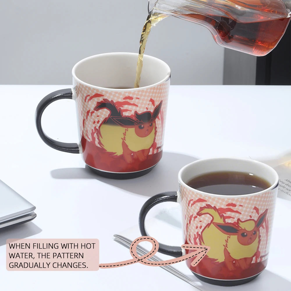 SHUNXIANG Pokémon Ceramic Mug Eevee Color Changing Mug Cartoon Vaporeon & Flareon Coffee Milk Cups Tea Cups Drinkware Gifts