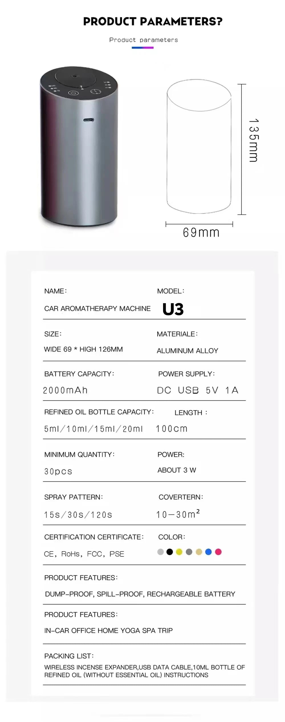 Car Aroma Diffuser Machine Portable Essential Oil Diffuser Rechargeable Room Fragrance Diffuser Electric Smell for Home Bedroom