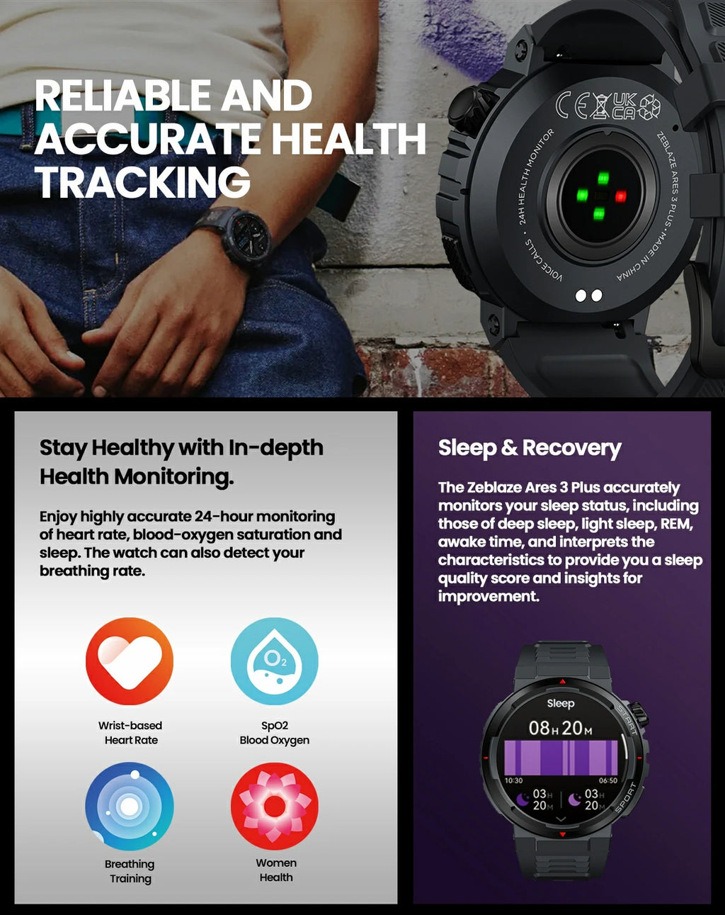 New Zeblaze Ares 3 Plus 1.43'' HD AMOLED Display Smartwatch Voice Calling New 3D Interactive 100+ Sports Modes Smart Watch Men