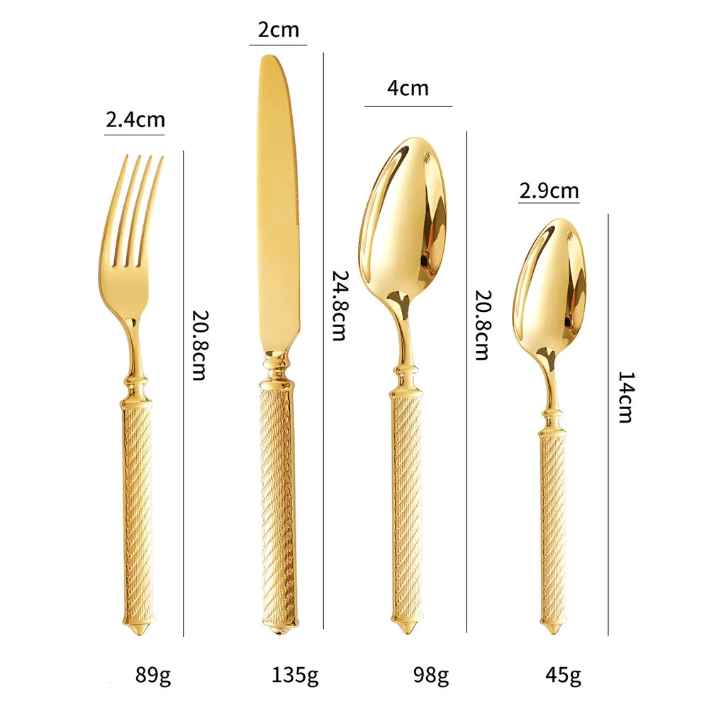 4Pcs Shiny Dinnerware Set 304 Stainless Steel Cutlery Set Gold Creative Handles Tableware Knives Forks Spoon Dishwasher Safe