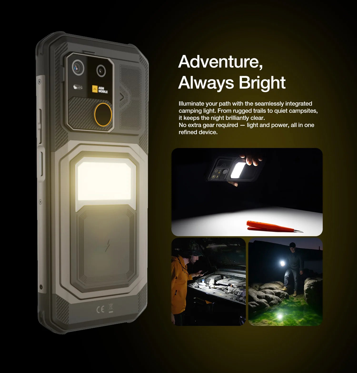 AGM G3 5G Rugged Phone 24GB(12+12) 512GB Wireless Charging 10000mAh Phone 6.72" 120Hz Dimensity 7300 Android15 Camping light