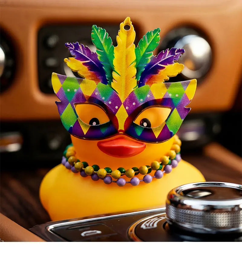 Cute Mask Party Rubber Duck Car Dashboard Decor Funny Car Accessories for Stress Relief Desk Ornament Novelty Gifts for Friends