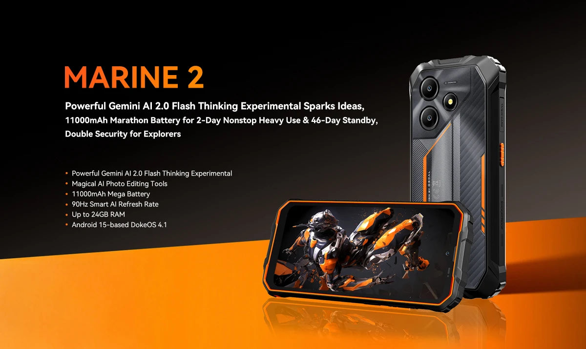 OSCAL Marine 2 AI Outdoor Mobile Phone, 6.56 Inch Rugged Smartphone Android 15, 8+16GB RAM, 256GB+2TB ROM 11000mAh, Unisoc T615
