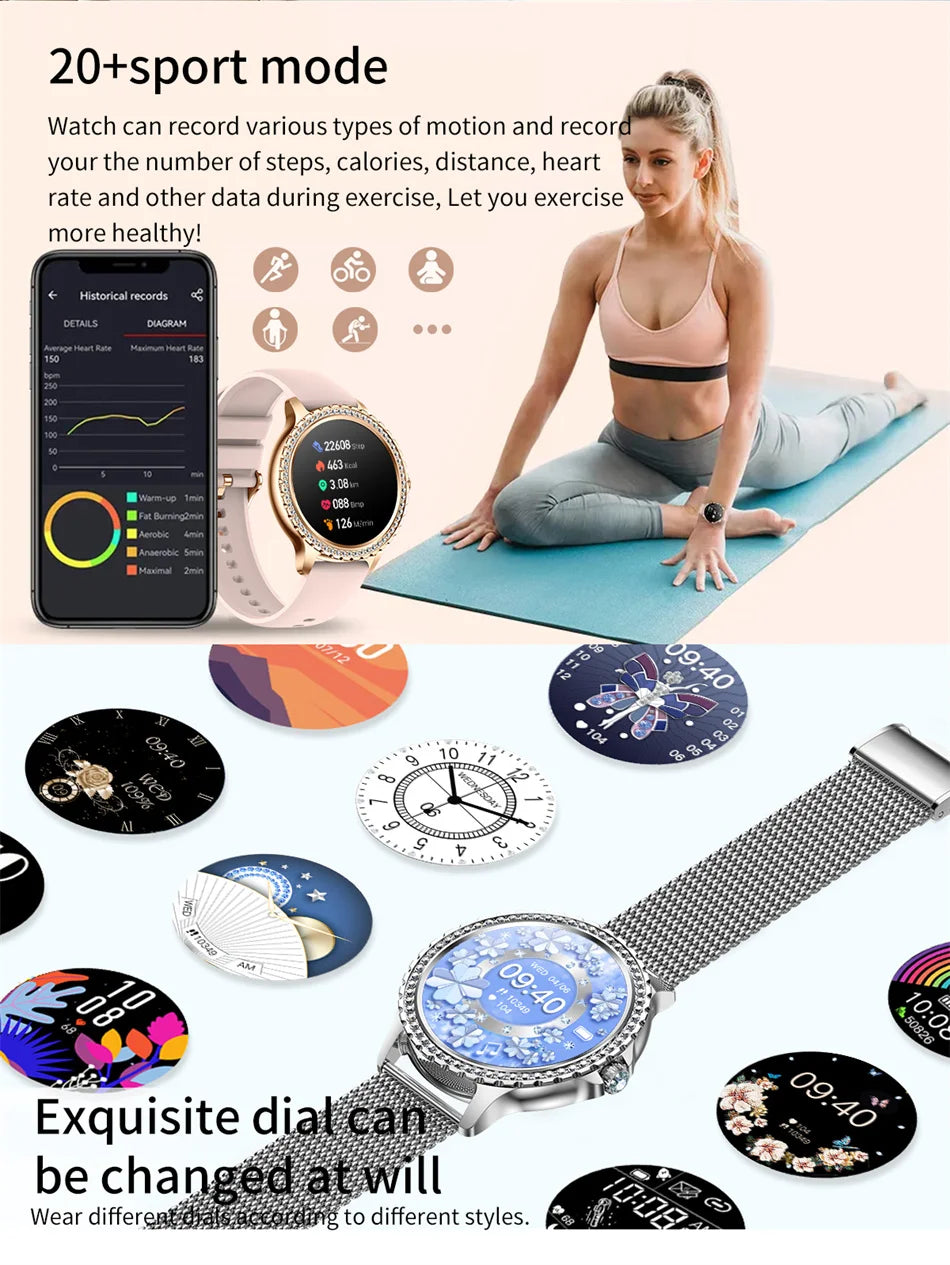 2026 New Fashion Women Diamond Watch 1.32 inch 360*360 HD Display Heart Rate Blood Oxygen Monitoring Bluetooth Call Smartwatch