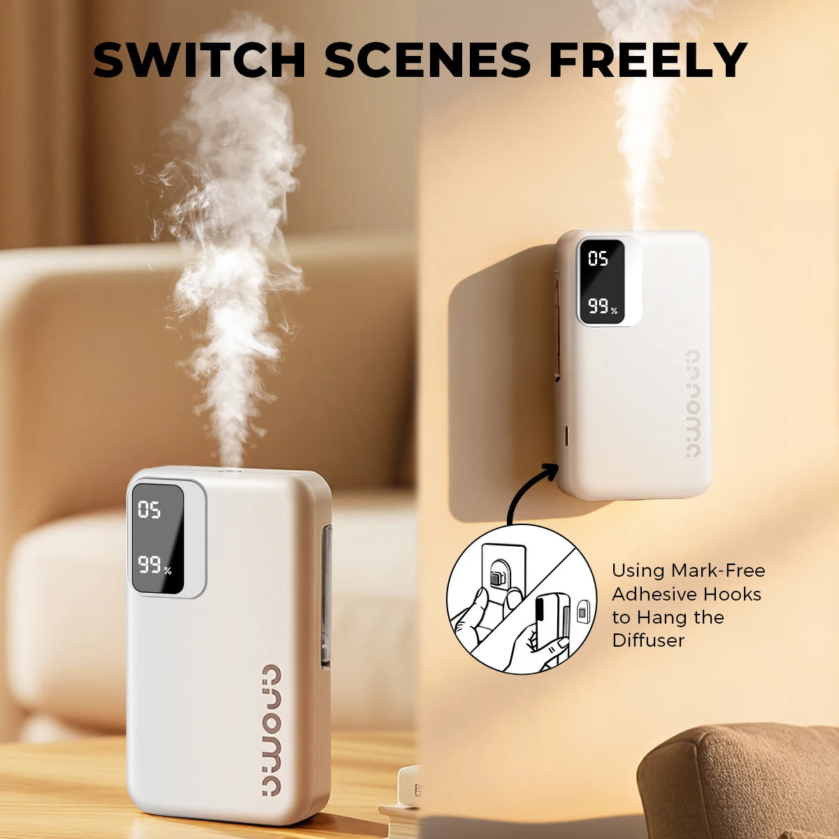 Smart Automatic Essential Oil Diffuser, Wall-Mounted Humidifier for Bathroom and Office, Compact Design,Atomization Working Mode