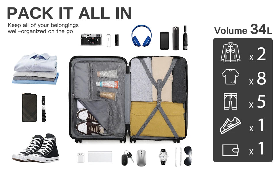 British Traveller 13/20 Inch 2-Piece ABS+PC Hard Shell Luggage Set, Airline Approved Carry-On Suitcases, TSA Lock, Scratch Resistant, Silent Spinner Wheels & Aluminum Telescopic Handle