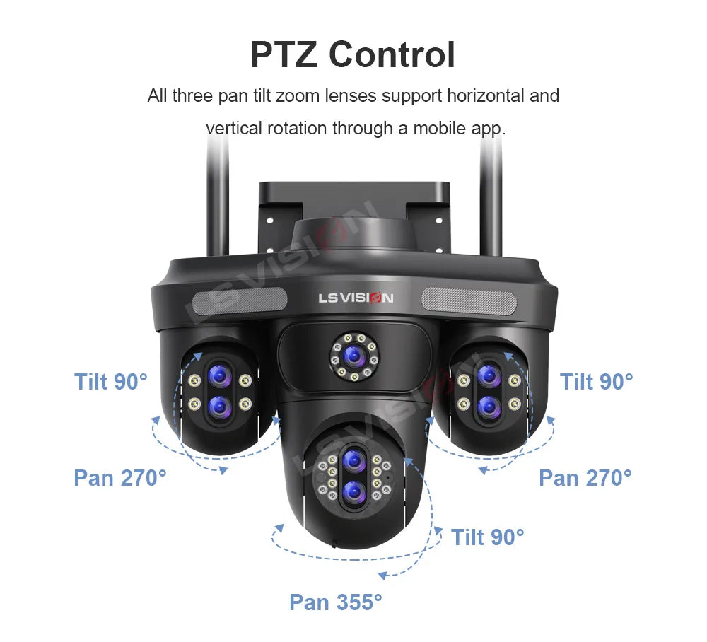 LS VISION 4 Screens 10X Zoom WiFi IP Camera 7Lens 35MP Outdoor Surveillance Camera 360 PTZ Auto Tracking Waterproof CCTV Cameras