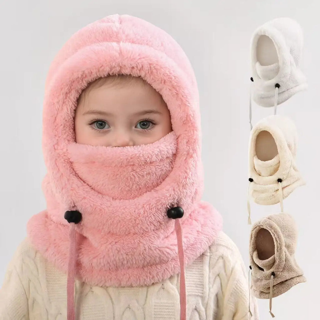 Integrated cold-proof hat and scarf, winter cold-proof ear-protecting and windproof face mask for boys and girls aged 3 to 10