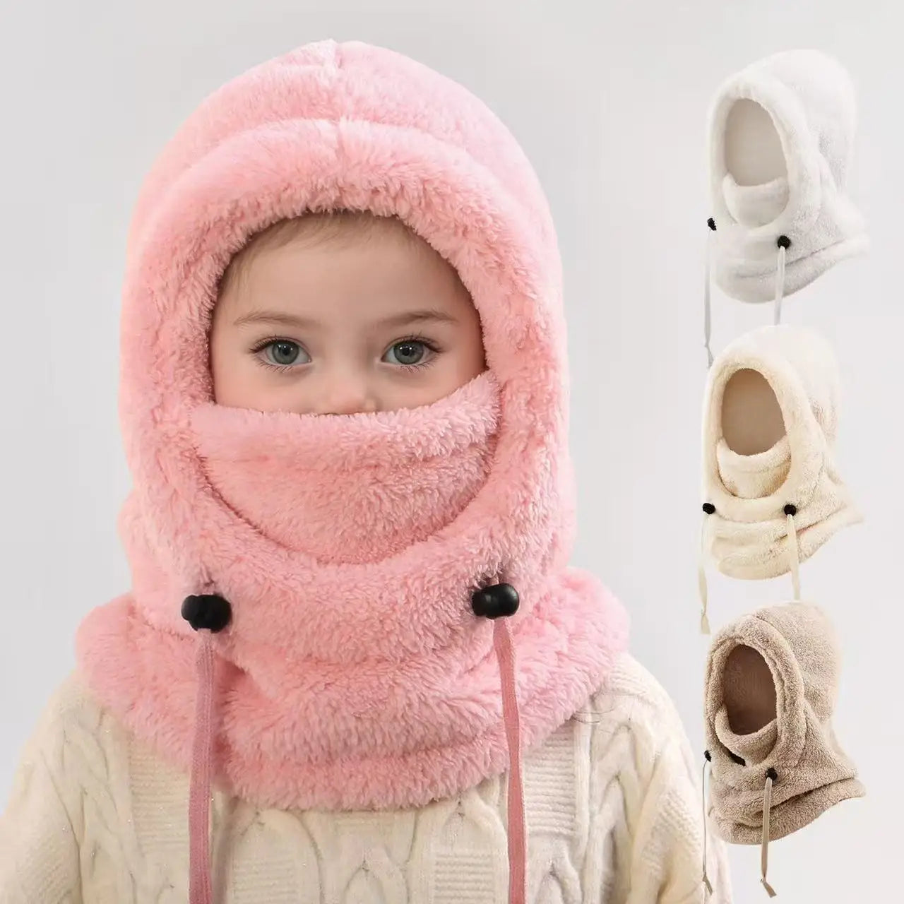 Integrated cold-proof hat and scarf, winter cold-proof ear-protecting and windproof face mask for boys and girls aged 3 to 10