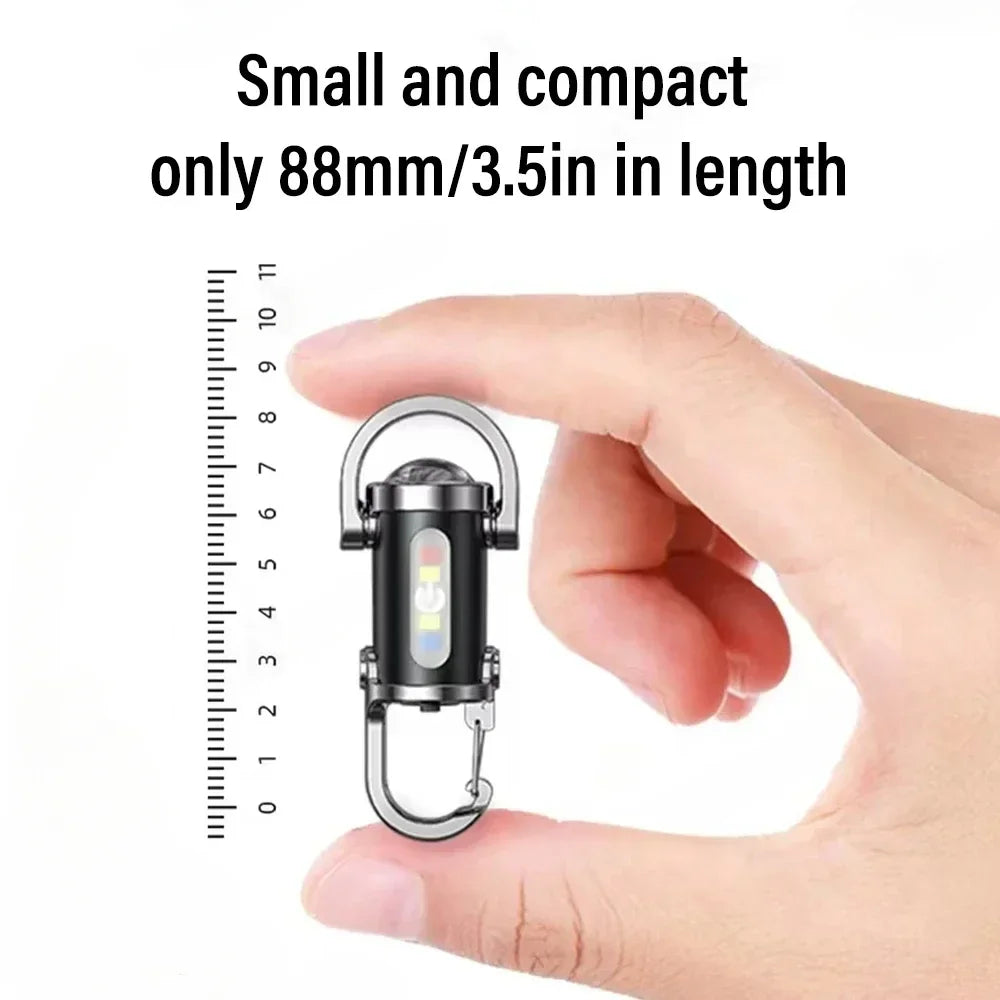 Mini Keychain Flashlight Rechargeable Pocket COB Working Light Outdoor Hook Emergency Warning Light for Camping Walking Hiking