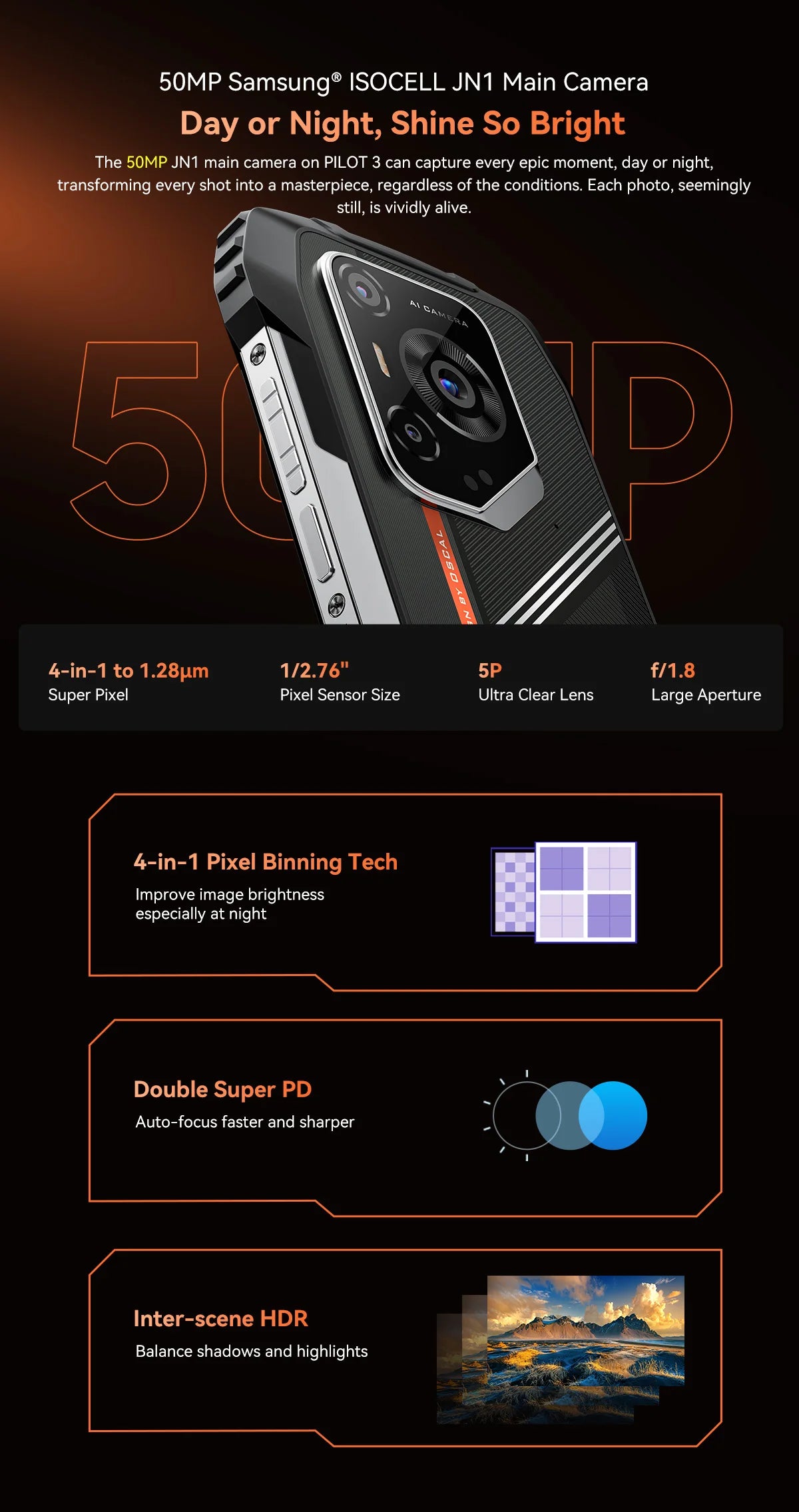 OSCAL PILOT 3 5G AI Rugged Smartphone, MTK Dimensity 6300, 6.78" FHD 2.4K Display 120Hz, 36(12+24) GB RAM 256GB/2TB ROM, 7500Amh