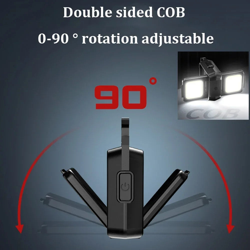 Mini Flashlight Keychain Light COB Work Light USB Rechargeable Lamp with 90° Foldable Side Lights Super Bright Portable Lanterns