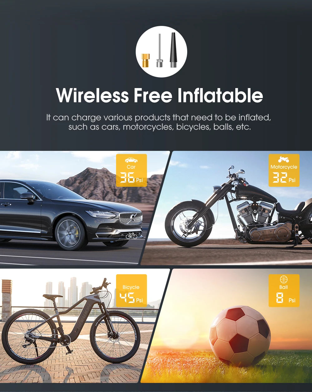 CARSUN Rechargeable Tire Inflator Digital Cordless Car Tyre Inflator For Motocycle Bicycle Balls Portable Compressor Air Pump