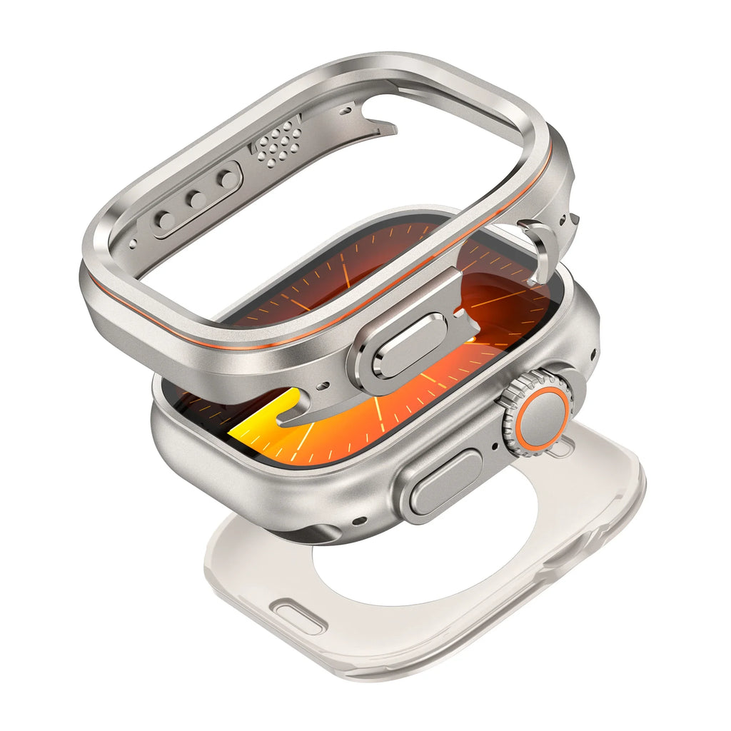 Halo Style Case for Apple Watch Ultra 2 3 49mm Metal Alloy Cover Hard Bumper for IWatch Ultra Full Protector Natural Black Color