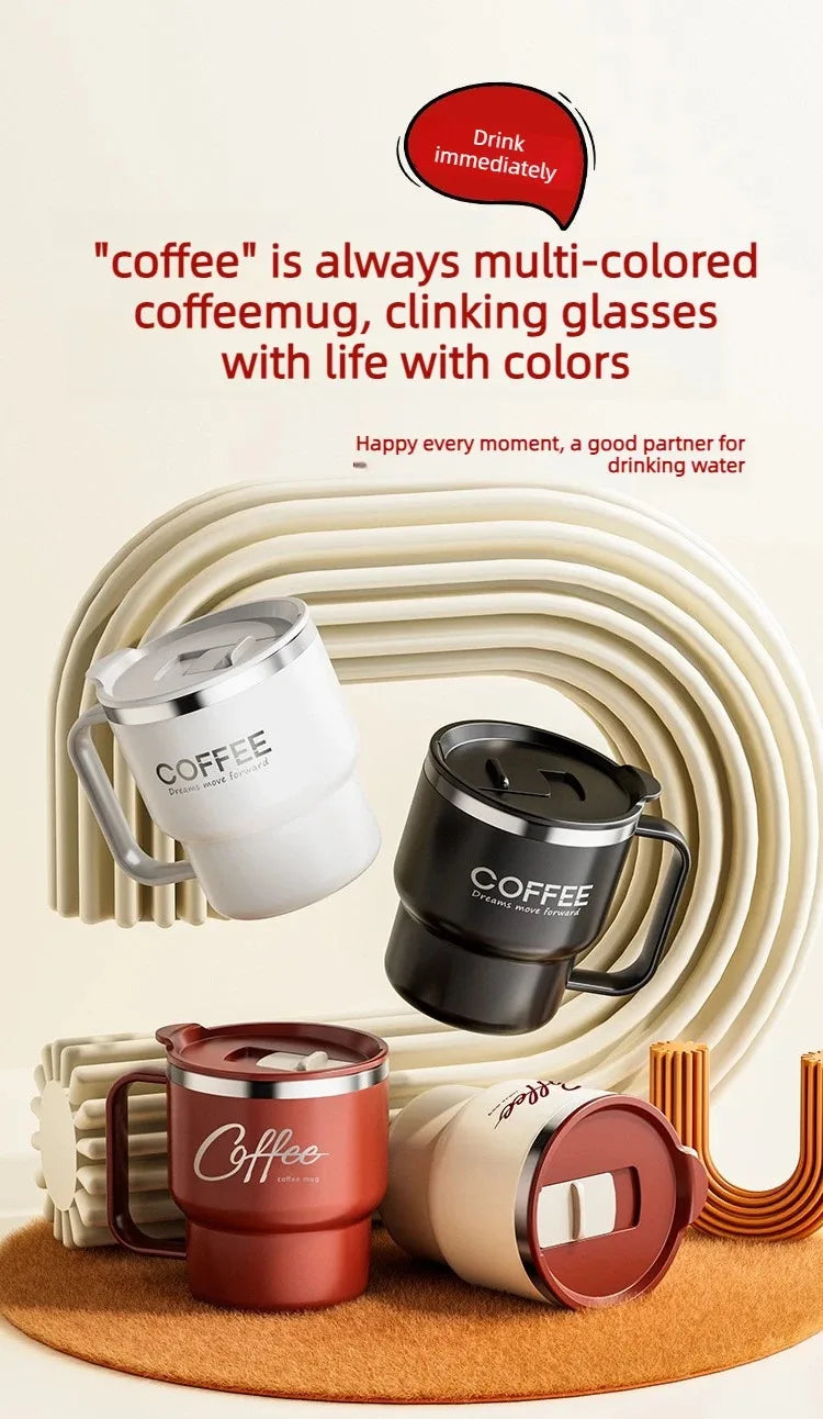 WORTHBUY 304 Stainless Steel Double Wall Insulated Coffee Cup With Handle Portable Students Leak-proof Water Cup Milk Coffee Mug