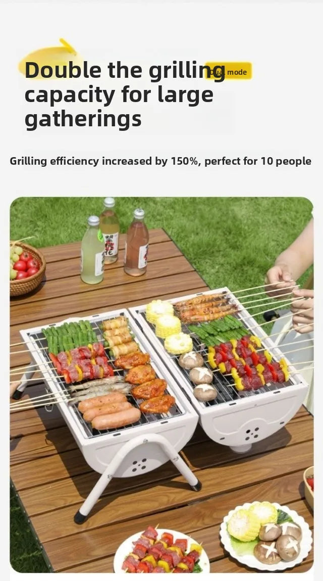 Portable Camping Barbecue Grill Multi-Function Charcoal Barbecue Double-Sided Chimney Home Outdoor Stove Meat Cooking Tool