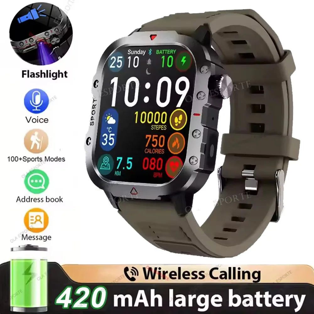 2026 New Military Smart Watch Men IP68 5ATM Outdoor Sports Fitness Tracker Health Monitoring 1.81Inch Bluetooth Calls Smartwatch