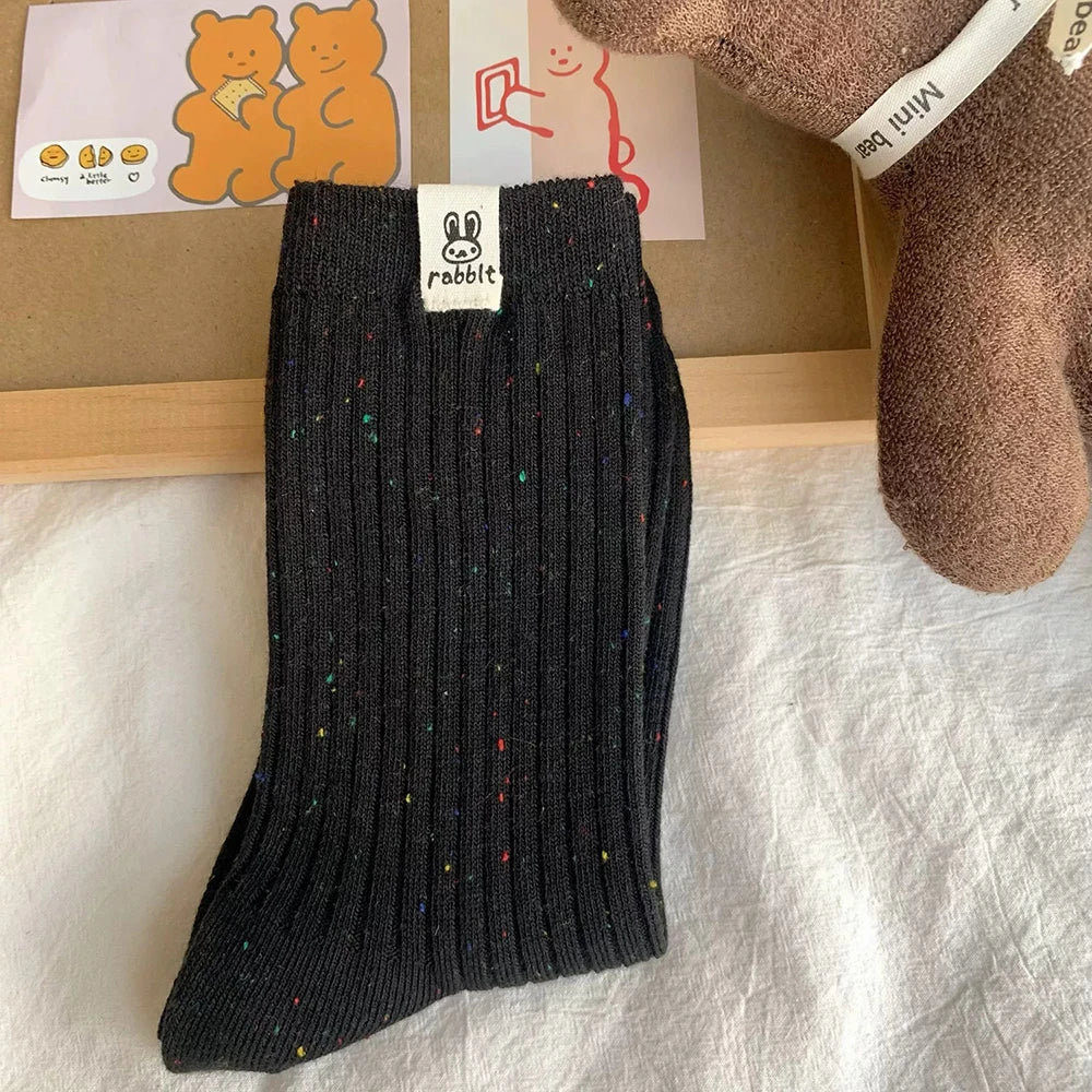 4 Pairs Women Cartoon Print Mid Tube Socks Fashionable Spring Summer Sweat Absorbing Breathable Soft Comfortable Casual Socks