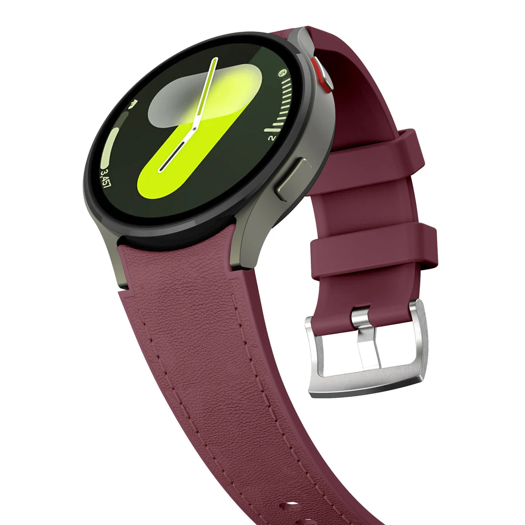 Silicone+Leather Strap for Samsung Galaxy Watch 7 6 5 4 FE 40mm 44mm No Gap Bracelet Band Watch 6 4 Classic 43/47mm 42/46mm Belt