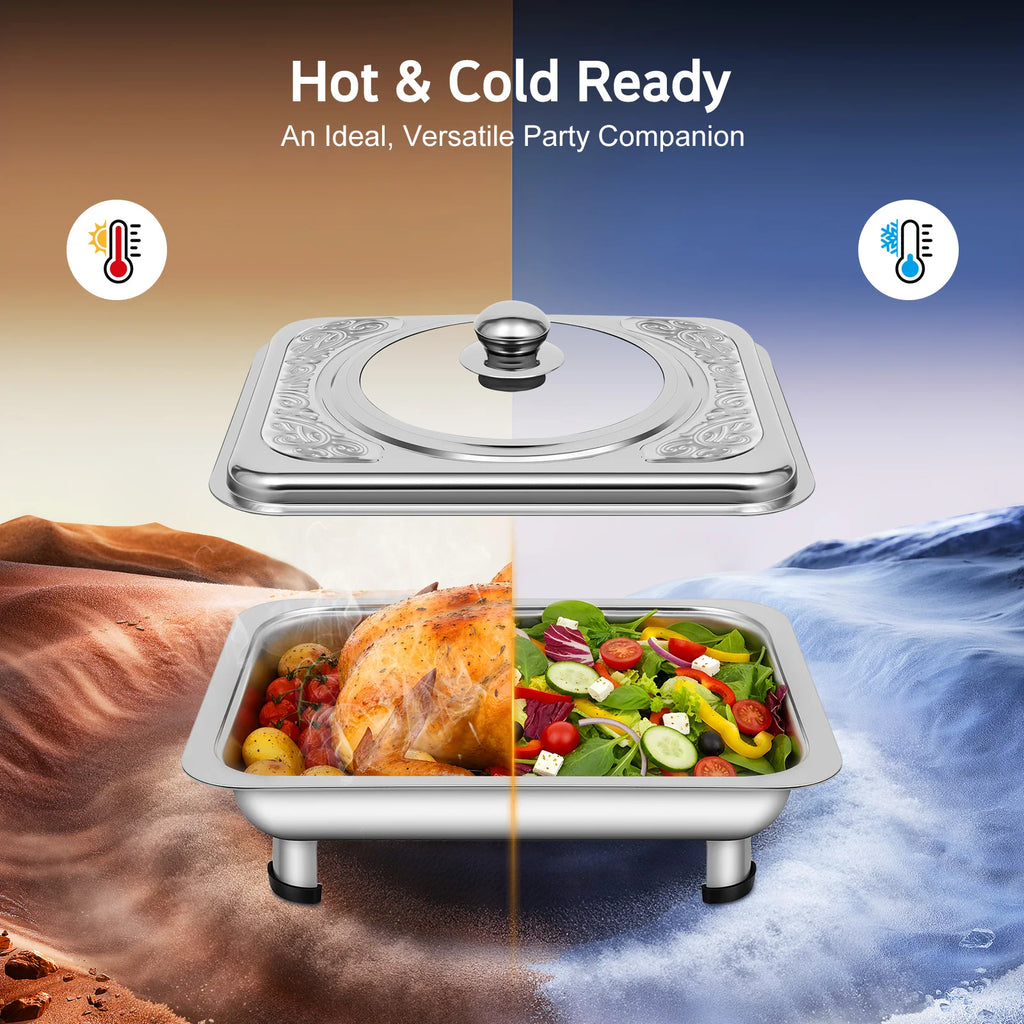 4pcs, Chafing Dishes Buffet Set Stainless Steel Buffet Dish Server Rectangular Chafing Dish Set with Lid for Buffets Caterings