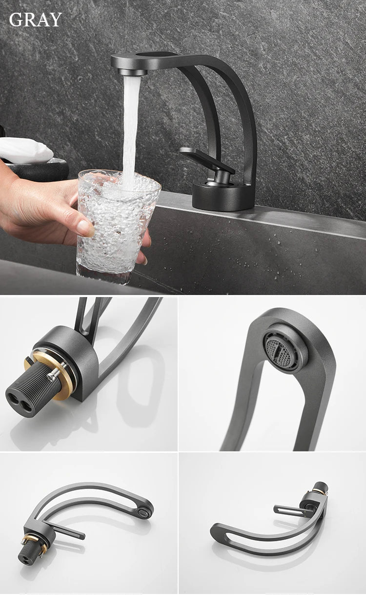 BAKALA Basin Faucet Modern Bathroom Mixer Tap Black/Gold Wash basin Faucet Single Handle Hot and Cold Waterfall Faucet