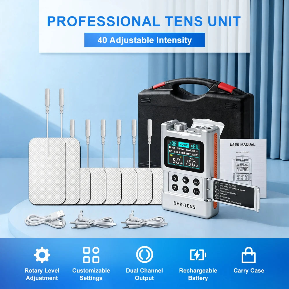 40-Level TENS Unit Muscle Stimulator Electronic Pulse Massager Dual Channel EMS Machine for Back Pain Relief & Muscle Therapy