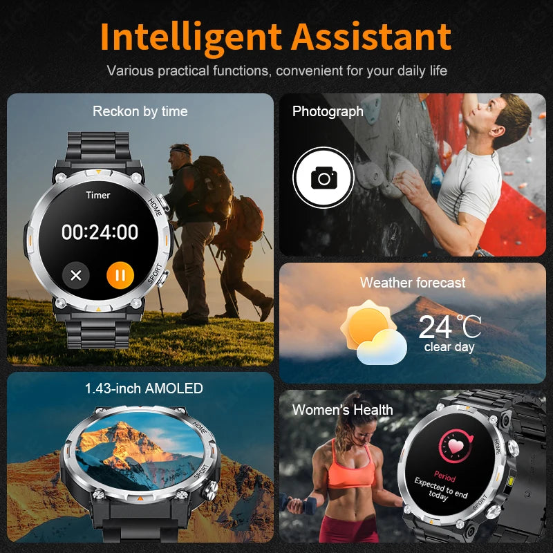 LIGE Smart Watch Men 1.43inch 466*466 AMOLED HD Screen Health Smartwatch Heart Rate Bluetooth Call Watches Sport Fitness Tracker