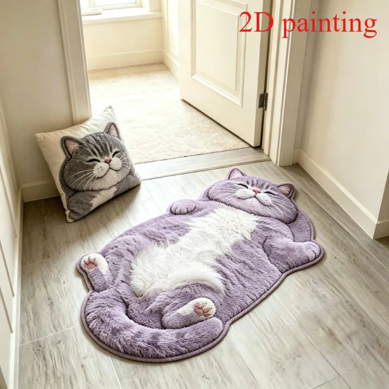 Cute Sleeping Cat Carpets for Living Room 2D Simulation Cat Bedroom Decor Carpet Fluffy Soft Plush Rug Home Thicken Floor Mat
