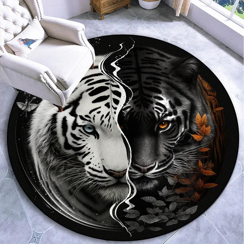 Large Round Carpet Rug Living Room Bedroom Decoration Anti Slip Tree of Life Mat Dragon Lion Tiger Yin Yang Tai Chi Carpet Rugs