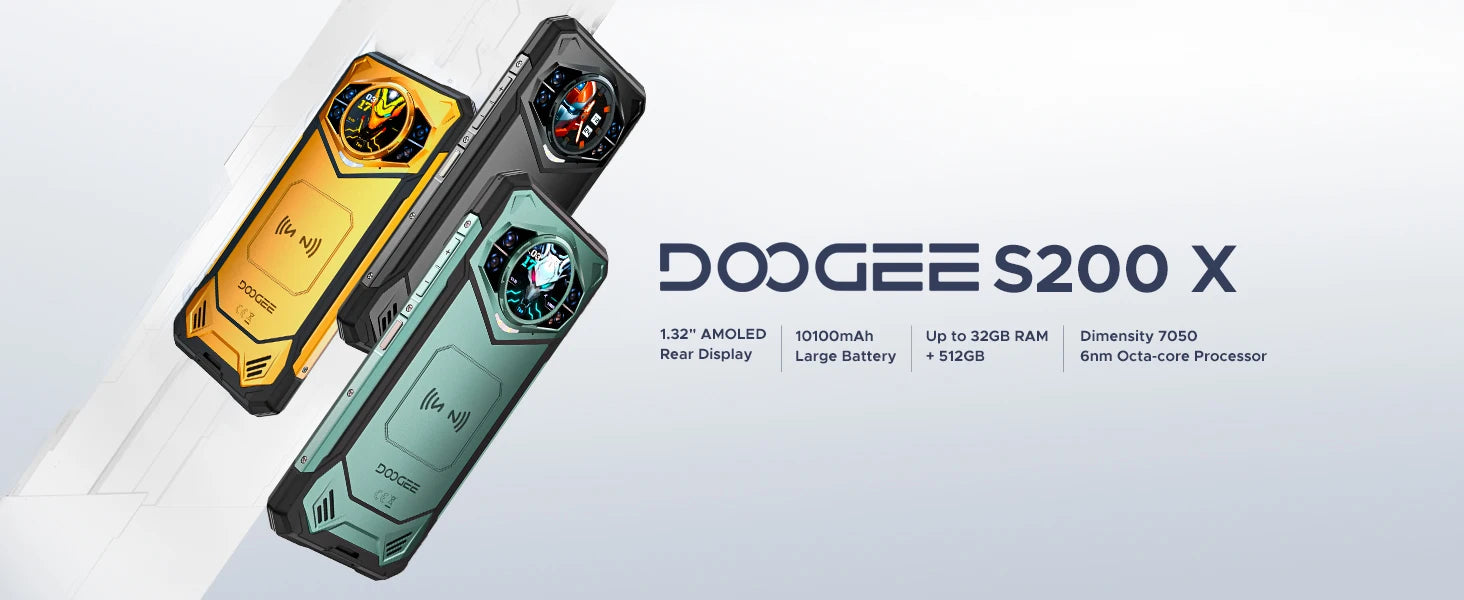 DOOGEE S200 X 5G Rugged Phone 6.72" 120Hz Dimensity 7050 12GB+512GB AI Triple Camera 10100mAh Battery NFC 5g Smartphone