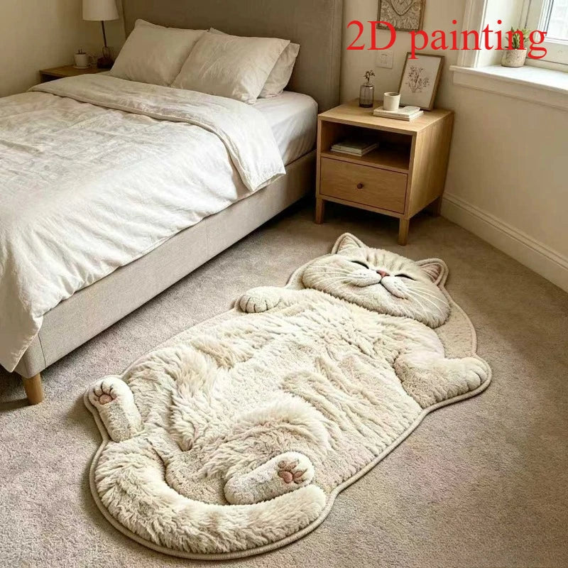 Cute Sleeping Cat Carpets for Living Room 2D Simulation Cat Bedroom Decor Carpet Fluffy Soft Plush Rug Home Thicken Floor Mat