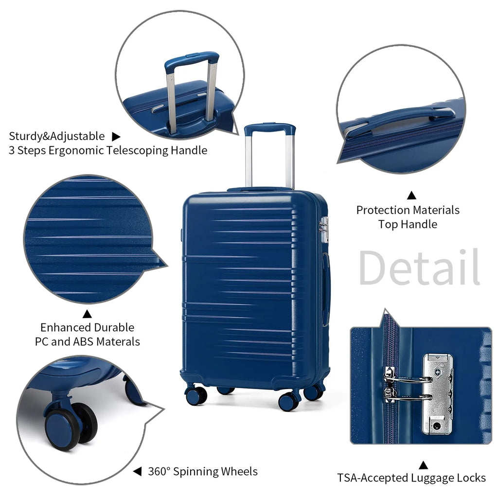 British Traveller Lightweight Hard Shell Suitcase ABS+PC, 20/24/28 inches, 4 spinner wheels with combination lock