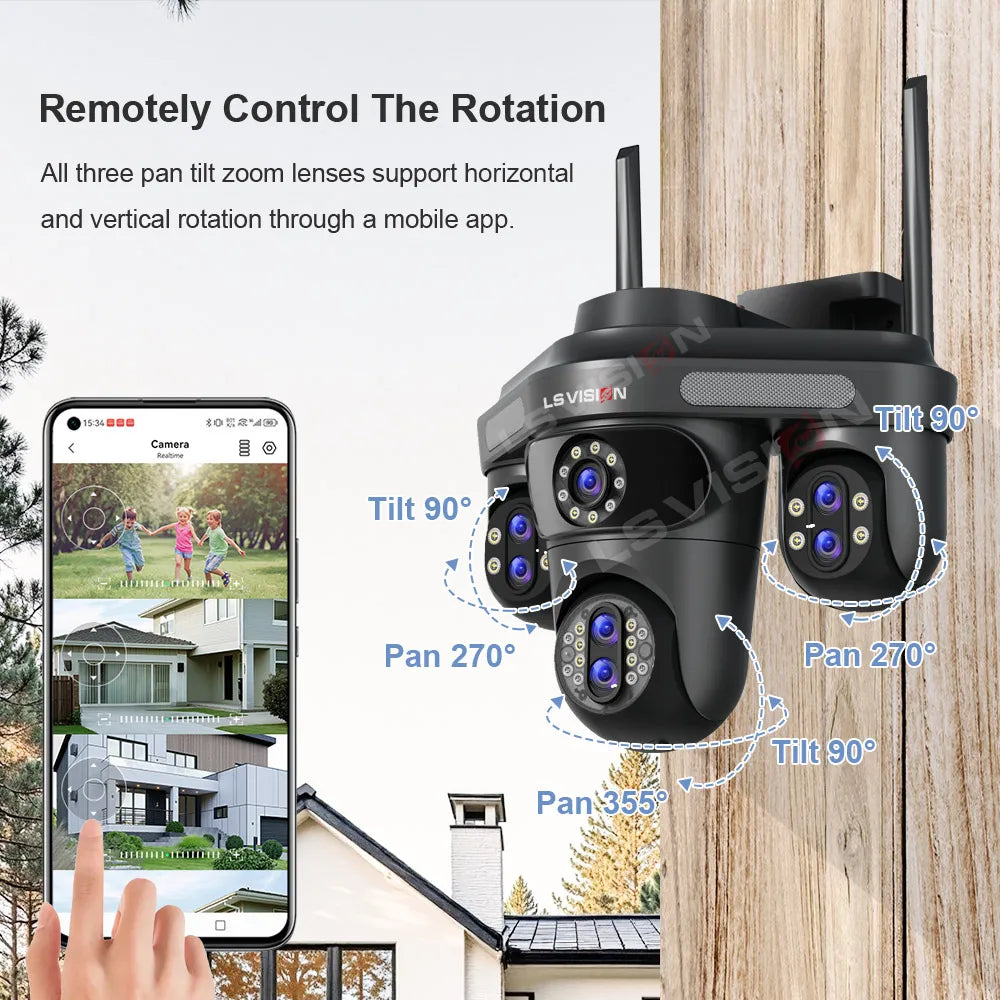 LS VISION 4 Screens 10X Zoom WiFi IP Camera 7Lens 35MP Outdoor Surveillance Camera 360 PTZ Auto Tracking Waterproof CCTV Cameras