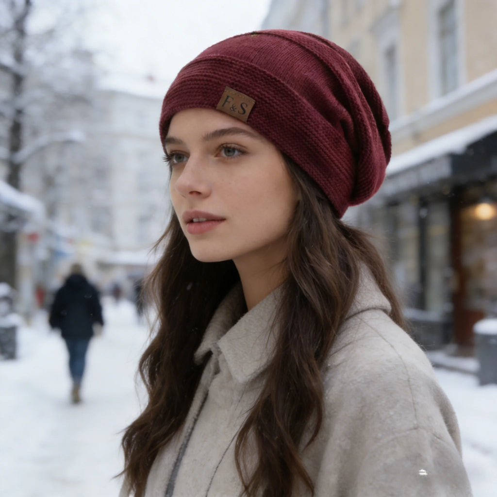 New Unisex Slouchy Winter Hats Add Fur Lined Men And Women Warm Beanie Cap Casual Label Decor Winter Knitted Hats