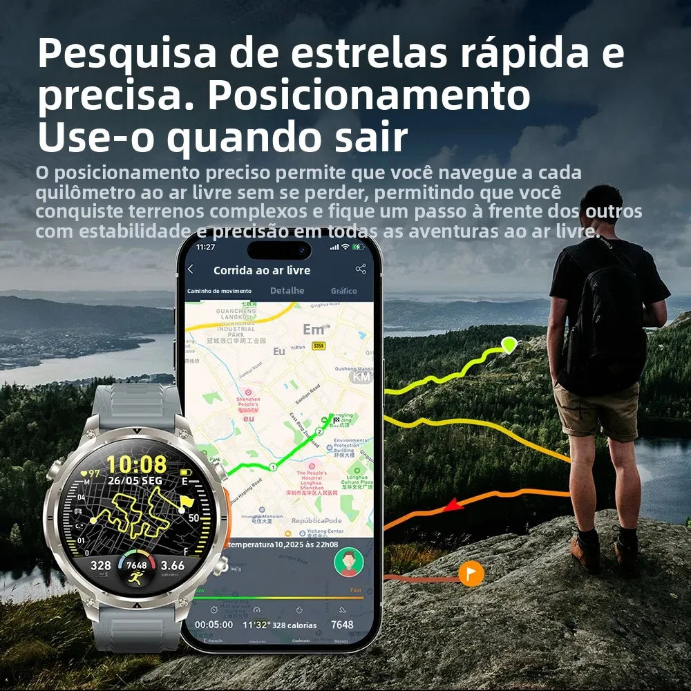 Luxury Military GPS Men Smartwatch Wrist Fitness Clock BT Call 1ATM Waterproof Sports Smart Watches for Android IOS Phones 2026