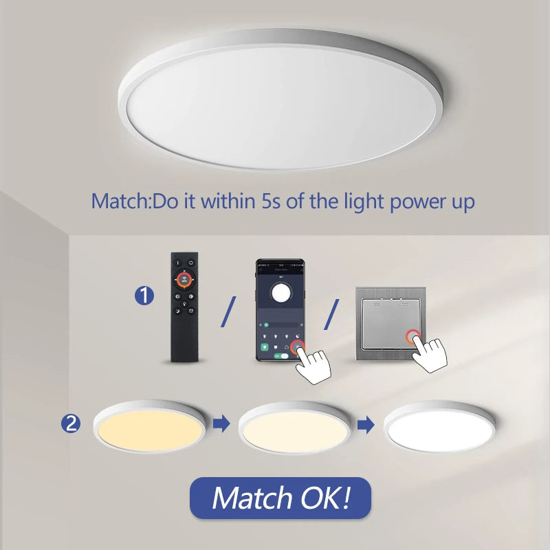 0.9 Inch Ultra-thin Smart LED Ceiling Light Pendant 24W 28W 38W 48W AC85V-265V Indoor Home Decorative Fixtures Remote Control