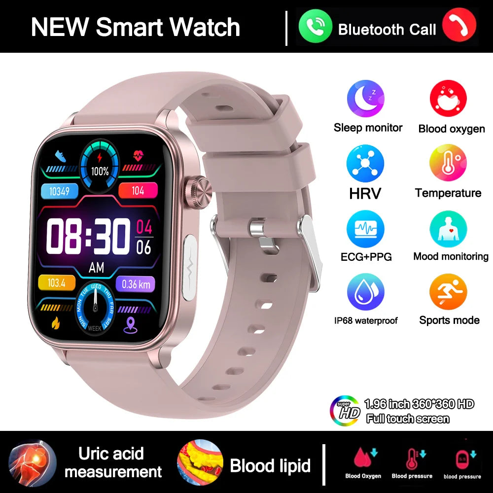 2026 New ECG+PPG Health Smartwatch Men Blood Fat Uric Acid Heart Rate Blood Pressure Bluetooth Call Waterproof Smart Watch Women