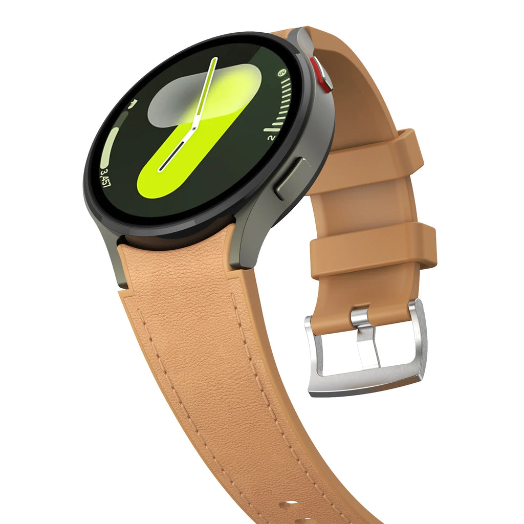 Silicone+Leather Strap for Samsung Galaxy Watch 7 6 5 4 FE 40mm 44mm No Gap Bracelet Band Watch 6 4 Classic 43/47mm 42/46mm Belt