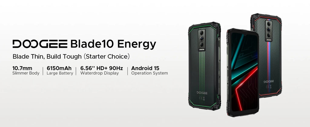 DOOGEE Blade10 Energy Rugged Phone Ultra-thin 6.5'' Screen 6150mAh Battery 24GB RAM(4GB+20GB) 128GB ROM Android 15 Smartphone